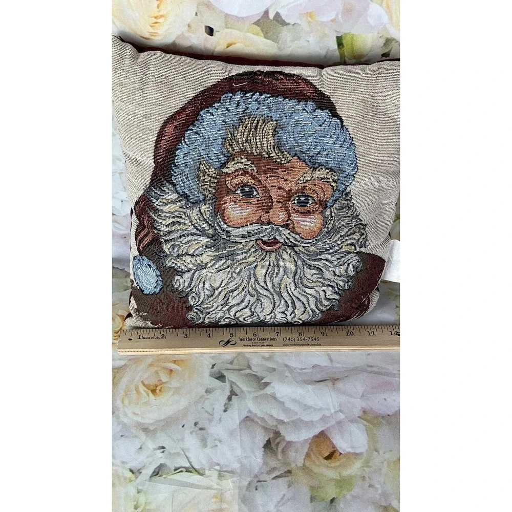 Santa Claus Throw Pillow NEEDLEPOINT Design Christmas 12x12 Vintage Made In USA